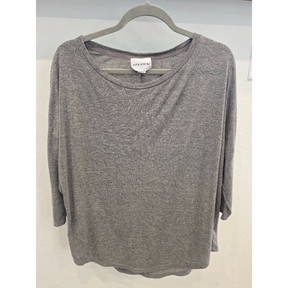 Pure Energy Womens 3/4 Sleeve Heather Gray Casual Top Size 1X Loose Fit Scoop Ne